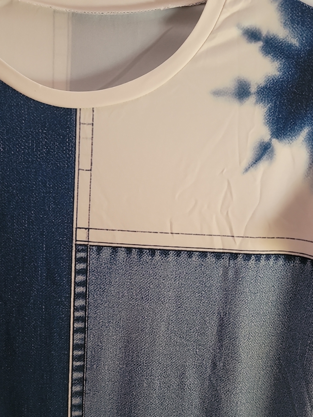 Patchwork Tie-Dye Panel Tshirt Dress in Navy & Cream - Picture 5 of 10